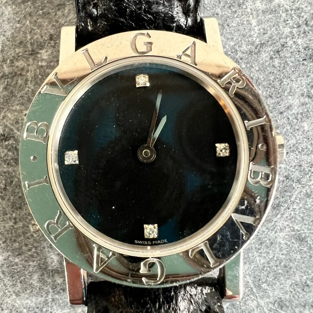 Bvlgari Diamond Black Face Stainless Steel & Black Leather Women's Watch BB26SL - Picture 11 of 13